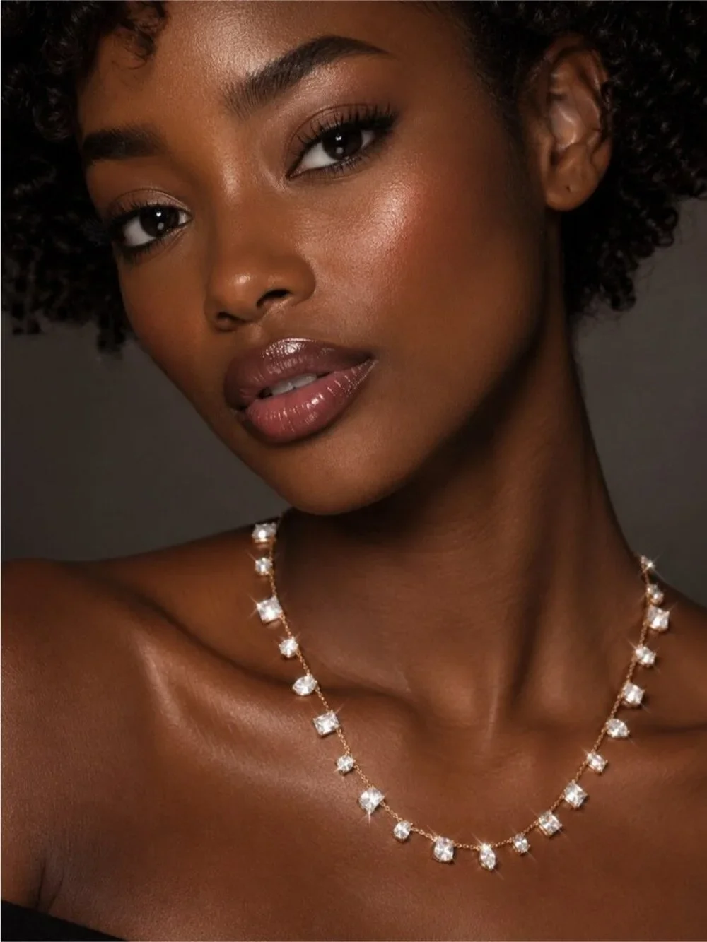 Gold Necklace with Clear Crystal Drops